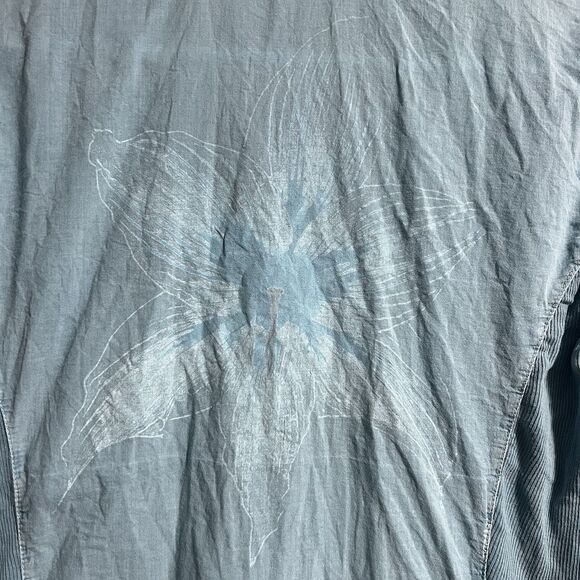 Standard James Perse Contrast Panel Rolled Sleeves V-Neck Button Shirt Blue 2 - Picture 6 of 9